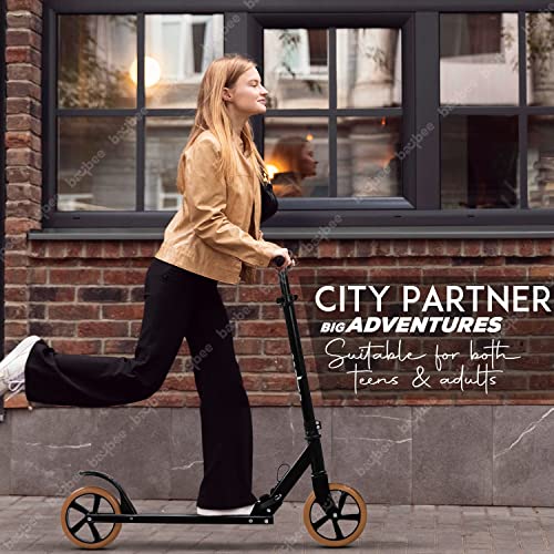 Image of Baybee City Partner Skate Scooter for Kids & Adults, 2 Wheel Foldable Kids Scooter with 3 Height Adjustable, Runner Scooter with Large PU Wheels | Kick Scooter for Kids Adult 8+ Years Boy Girl (Gold)