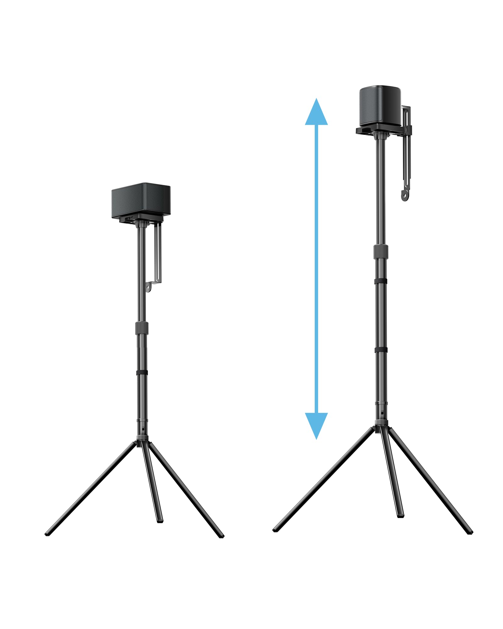 ULTIMEA Steady 310 - Juego de 2 soportes universales para altavoces de altura regulable, color negro, extensibles de 62 cm a 93 cm para satélites y altavoces de estantería con una carga de hasta 3 kg