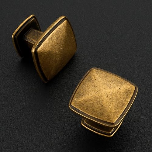 Image of Ravinte 20 Pack Antique Brass Kitchen Cabinet Square Knob Single Hole Cabinet Hardware for Dresser Drawer Cabinet Pulls Drawer Knobs Cabinet Knobs