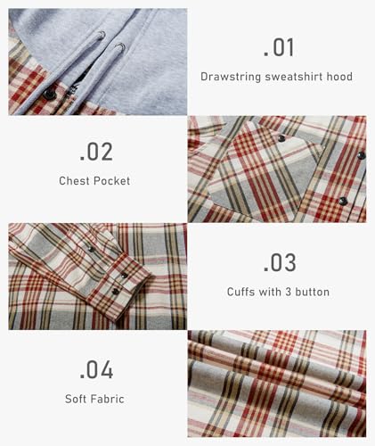 Image of Hooded Flannel Shirts for Men Plaid Long Sleeve Flannel Jacket Hoodies
