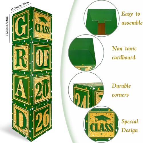 Image of Graduation Decorations Class of 2026 Decorations Green and Gold Balloon Boxes with inchGRAD inch and inchCLASS OF 2026 inch Letters Graduation Boxs for High School and College Announcements