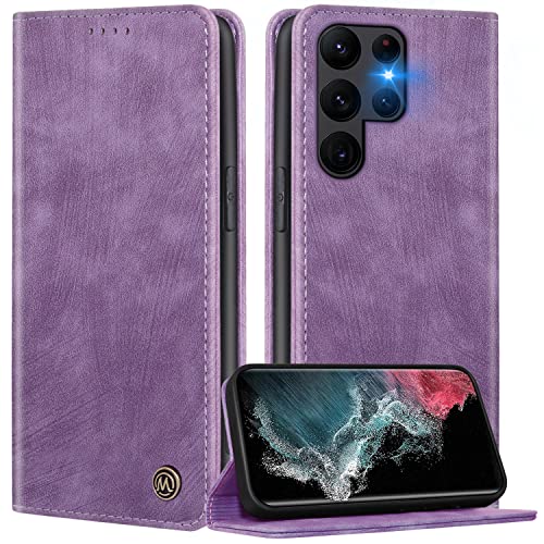 FMPCUON Funda para Samsung Galaxy S22 Ultra 5G,Funda Libro Suave Galaxy S22 Ultra Funda con Tapa,Cubre PU Cuero Carcasa Magnético Caso Cartera Móvil Case para Samsung S22 Ultra,Púrpura Cover