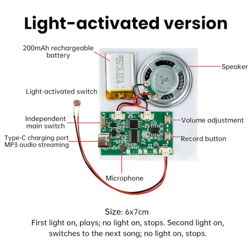 Image of Diymore DIY Birthday Cards Music Module 8MB,Light Sensing Activated Sound Module with Speaker,Easy Recording for Personalized Greetings,DIY Holiday Cards Gifts for Women Men Mom Wife Lover Kids 2 PCS
