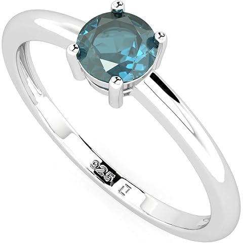 LUSTRE AND LIGHT Natural London Blue Topaz Stackable Ring for Women in Sterling Silver, November Birthstone Jewelry Gifts for Her (Round, Oval, Pear)