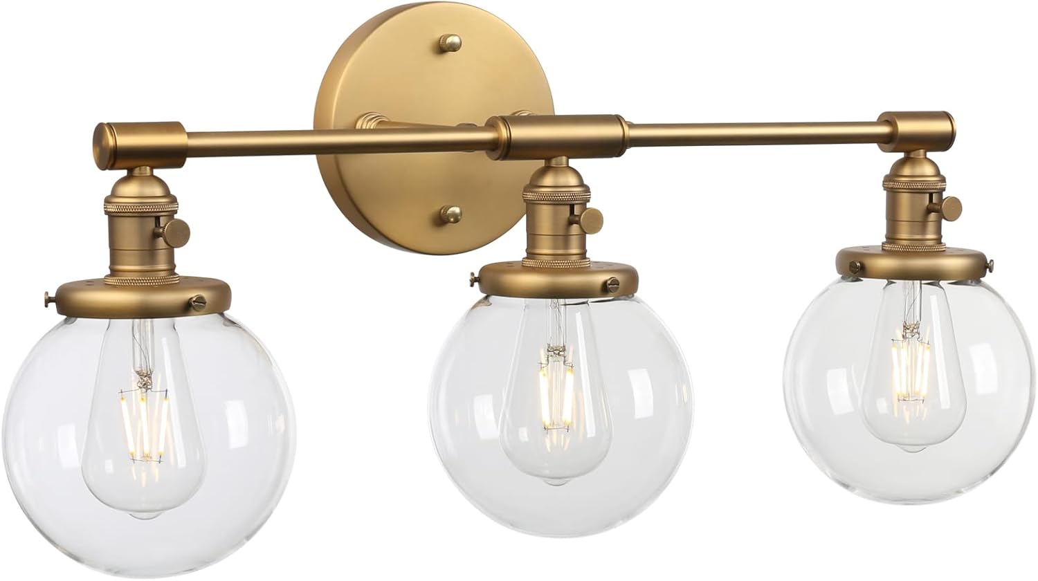 PERMO Bathroom Vanity Light Vintage 3 Light Wall Sconces with 5.9" Round Clear Glass Globe Shade (Antique Gold)