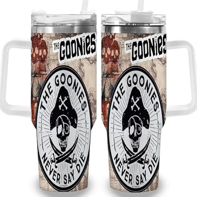 1pc 40oz Goonies Skull and Crossbones Tumbler with Lid, Insulated Travel Mug, Gift for Women Men, Ideal for Halloween, Independence Day, Memorial Birthday Gift, Coffee Cup, weird stuff