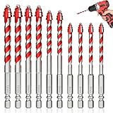 Exzenterbohrer,Steinbohrer,Fliesenbohrer Keramikbohrer Set 10 tlg,Glasbohrer,Wolframkarbid-Bohrer für Fliesen,Glas,Quarz,Porzellan,Metall,Kunststoff,Holz(4 * 6mm,2 * 8mm,2 * 10mm,2 * 12mm)