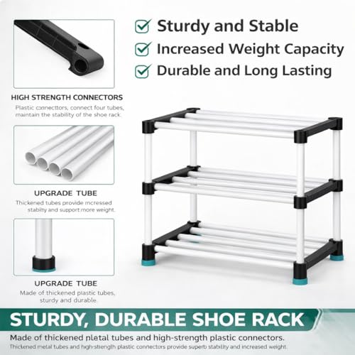 Image of PLX 3 Tier Plastic Shoe Rack for Home, Stackable Shoe Organizer Shelf Stand, Space Saving Footwear Storage Rack for Bedroom, Closet & Entryway, White