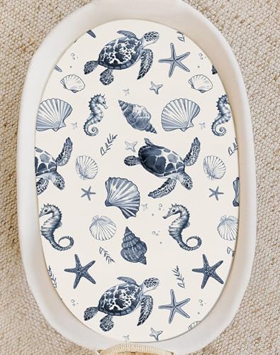 Image of Bassinet Sheets for Baby Girls Boys 2 Pack, Fitted Baby Mattress Sheet for Rectangle, Oval, Hourglass Bassinet Mattress, Breathable Cozy & Universal Fit (Deep Blue, Bassinet Sheet)
