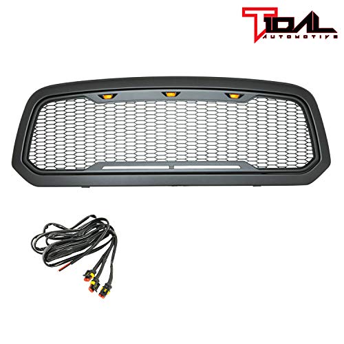 Tidal Replacement Ram Front Grille Upper Grill - Charcoal Gray - With Amber Led Lights For 13-18 Ram 1500 #TOP7