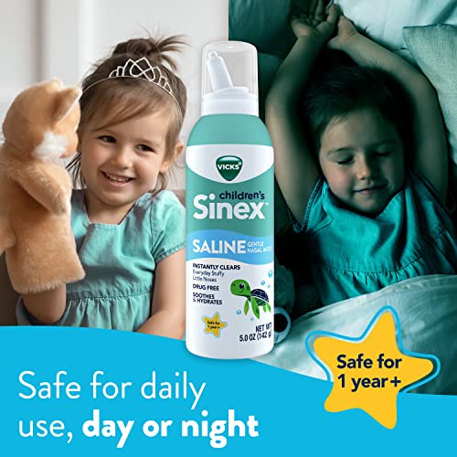 Vicks Sinex, Children's Saline Nasal Spray, Drug Free Ultra Fine Mist With Hint Of Aloe, Ages 1+, Fast Everyday Stuffy Nose Relief For Kids, Clear Mucus From A Cold Or Allergy, 5 Oz X 2 #TOP2