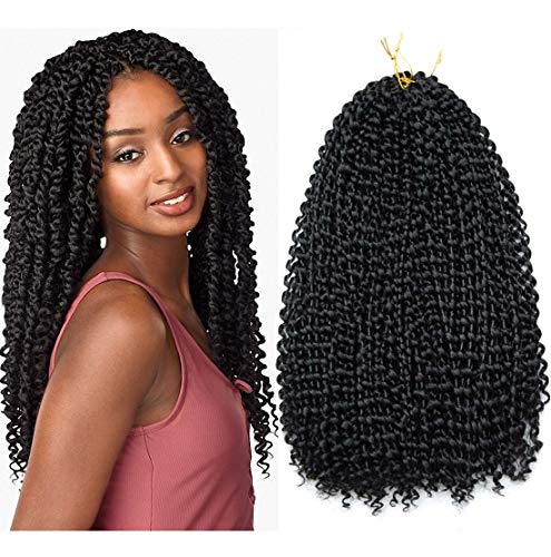 Crochet Braids Hair For Black Women Pretwisted Passion Twist Bohemian Braiding Hair Water Wave Synthetic Hair Extensions Natural Black 1B Color 18 Inch 6 Packs 75g/Pc