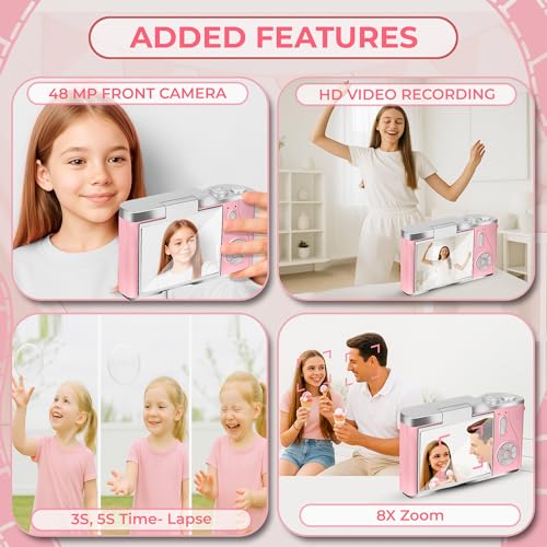 Image of Cason 48MP Digital Camera for Kids-Real Photo & Video Mini Camera for Photography 2.4 inch Rotating Screen, Built in Games Kids Cameras for 5-15 Years Girls & Boys(Supports Upto 64GB Memory)