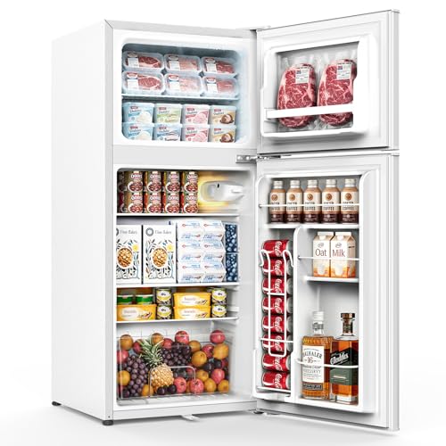 WELLENT 127L Kühlschrank mit Gefrierfach - Kompakter Zweitürer mit LED-Beleuchtung, 7-Stufigem Thermostat, Extrem Leise und Energieeffizient, ideal für Wohnheimzimmer& Büro