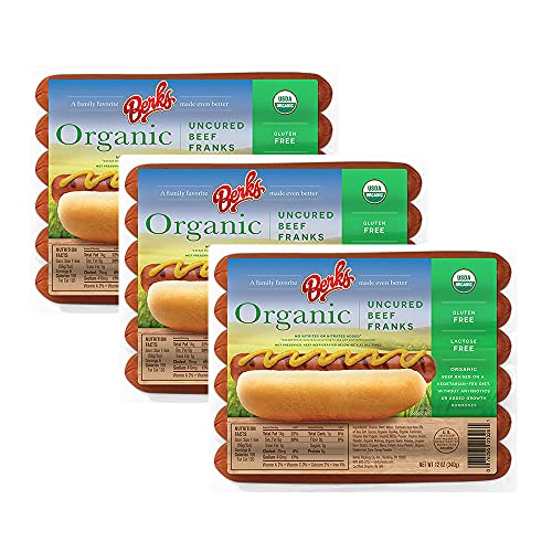 Berks Organic Uncured All Beef Hot Dogs, 6 Per Pack (Pack Of 3), Gluten-Free, Lactose-Free, No Added Nitrites Or Nitrates #TOP4