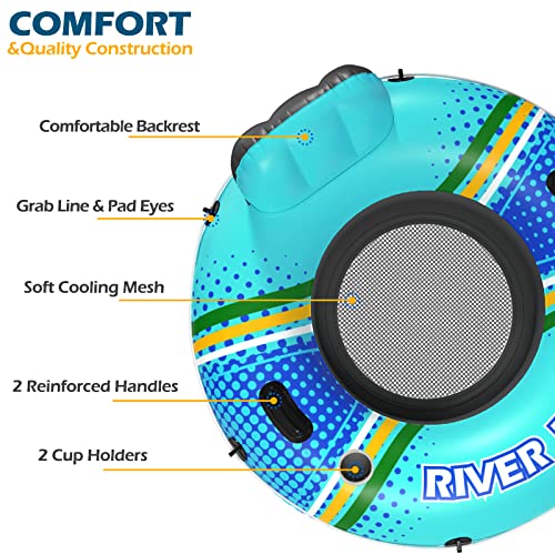 Jasonwell Inflatable River Tube Float – Heavy Duty River Float Pool Floats Lake Premium Water Tubes for Floating Recreational River Raft Lounge Floaties with 2 Cup Holders for Adult