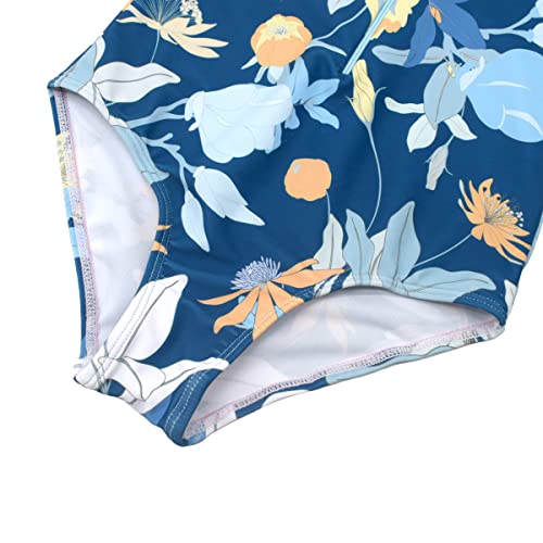 Image of Kids Girls Rash Guard Long Sleeve One Piece Swimsuits Zipper Bathing Suits UPF 50+ Tropical Plant Flowers Ages 3-12