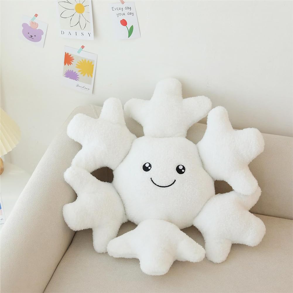SKINFORD Winter Snowflake Shape Pillow 23.6IN Christmas Throw Pillow with Smile Soft Snowflake Plush Cute Pillow Plush for Couch Sofa Bed Decoration (