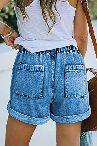 NEYOUQE Women's Casual Fashion Denim Shorts High Waisted Ripped Short Jeans Stretchy Drawstring Elastic Waist Jean 20253