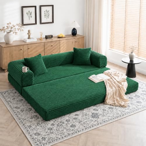 Image of AUGOP Futon Sofa Bed Boneless Couch for Living Room,Pull Out Couch with Sleeper Sofa,Day Bed Couch with Storage Pocket,Removable Corduroy with 2 Pillow