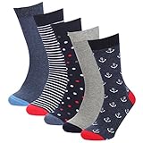 HOYOLS Men’s Dress Patterned Polka Dot Plain Stripes Crew Assorted Socks 5 Pack (L Size)