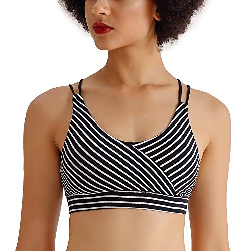 DOMIDOSI Womens Stripes Cotton Sports Bra Strappy Yoga Workout Fitness Activewear Bra