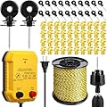 MorningRo Electric Wire Fence Kit 2 Mile 110vac 0.25 J Electric Plug in Fence, 3366 ft Polywire, 40 T Post Insulator, 20 Screw in Insulator for Preventing Animals Intruding, Horse Cattle Pasture