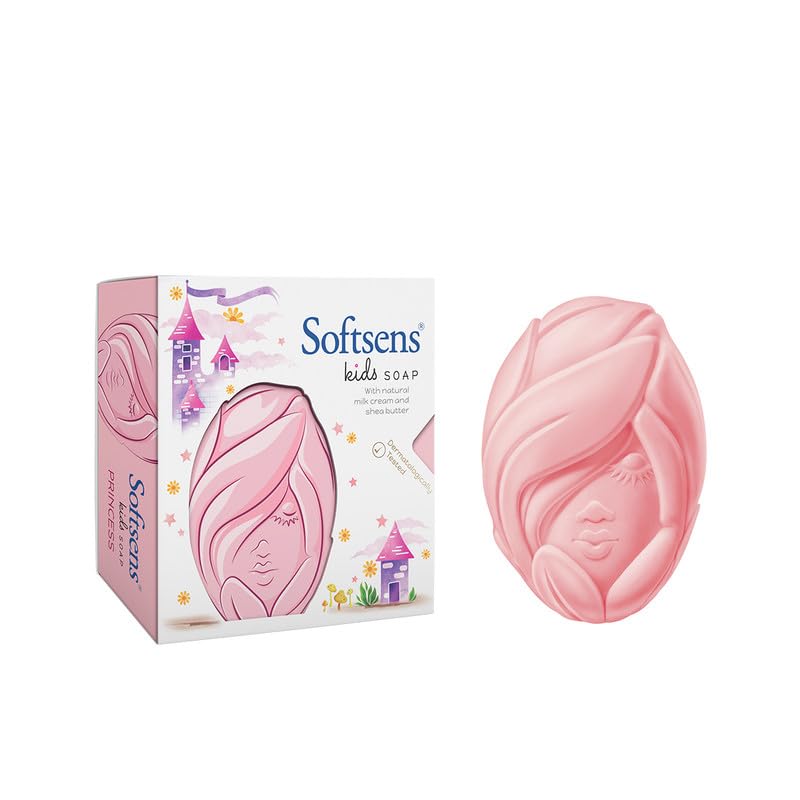 Image of Softsens Kids Soap Princess 75g | Gentle Nourishing Care with Shea Butter & Natural Milk Cream, Dermatologist Tested Baby Soap, Moisturizing Fun Shape Bar Soap For Toddlers & Kids 2-10 Years