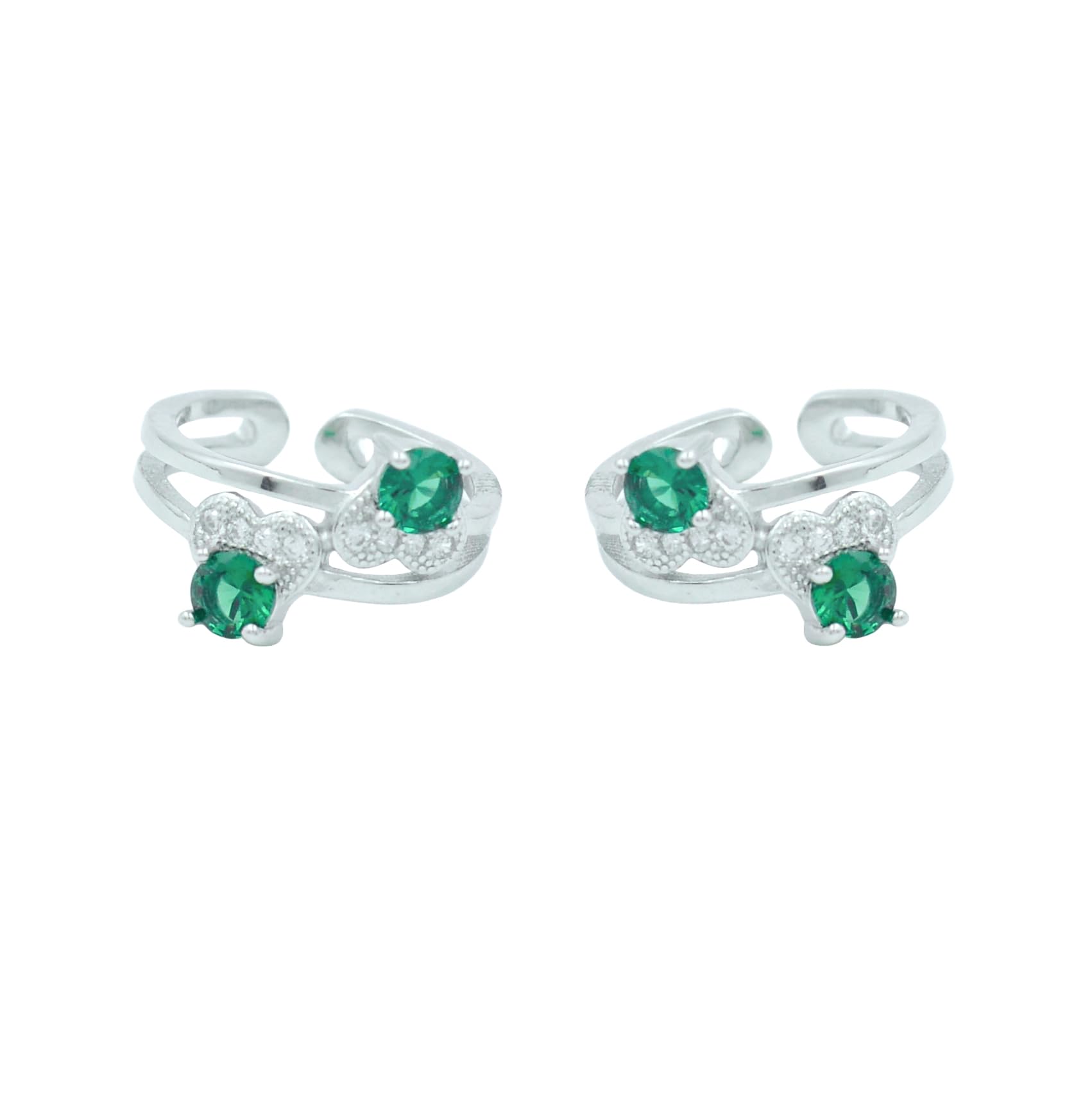 Ria Silver By Jyotichand Bhaichand Sterling Silver Toe Rings with Sparkling Green & White CZ Stones-image-39