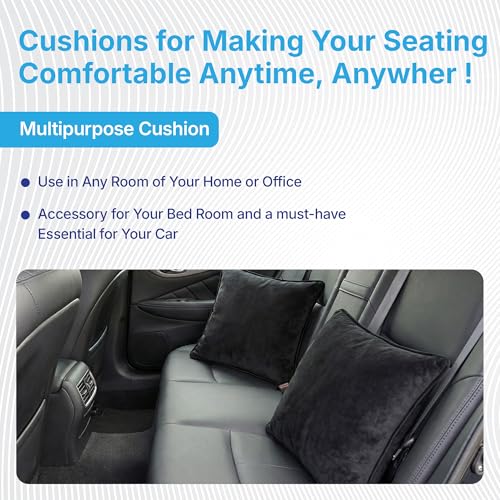 Image of Kingsway Car Accessories Seat Cushion Pillow, Universal Use for Long Drive Travel Comfort, Memory Foam Car Cushion in Black, Super Soft and Super Comfort Design Backrest Pillow for Car, Pack of 2