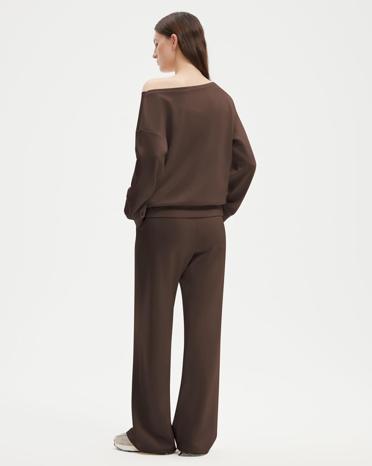 SUUKSESS Women 2 Piece Lounge Matching Set Off Shoulder Sweatshirt Wide Leg Sweatpant - Image 3