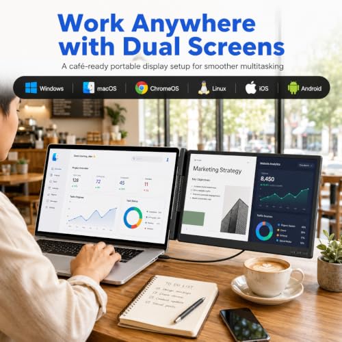 Image of Laptop Screen Extender, 14 inch FHD 1080P Dual External Monitor for 13 inch-17 inch Laptop, 1.87lbs Ultra-Portable & Ultra Slim Portable Monitor, Plug & Play Travel Monitor For Windows /Mac /Chrome /Android