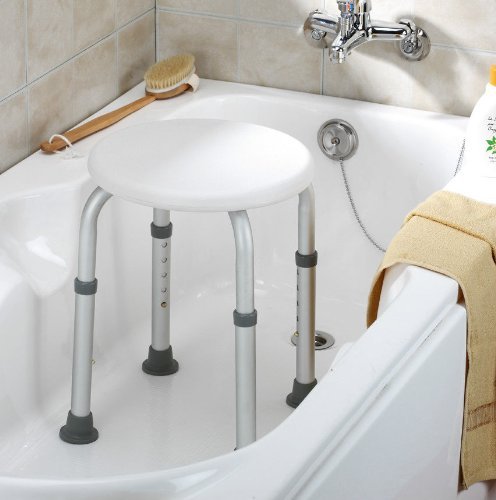 Healthline Trading Round Stool Bath Bench Adjustable Height, Lightweight Compact and Small Chair for Shower, with Non-Slip Seat, White
