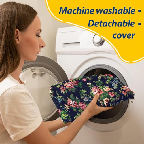 Image of AAAAAcessories D-Shaped Chair Cushions, 2 inch Thick Dining Chair Pads with Ties and Removable, Machine-Washable Cover, 17 inch x 16 inch, Set of 2, Night-Blooming Blossoms