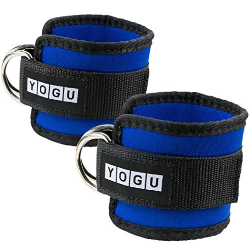 YOGU Ankle Straps for Cable Machines Double D-Ring Adjustable Neoprene Premium Cuffs (Pair) (Black) â€¦ (Blue)