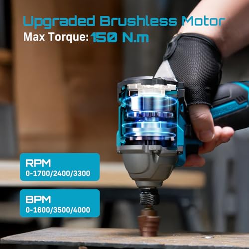 Image of SEESII 16.8V Impact Driver Kit 1 /4 inch, 1327In-lbs Cordless Impact Driver Set | 2x2.0Ah Batteries, 150N.m Max Brushless Power Impact Driver, 16Pcs Drill Bits, 0-3300RPM Variable Speed