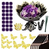 Chingcoo Lot de 24 bouquets de roses artificielles à paillettes avec couronne pour cadeaux...
