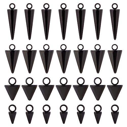 UNICRAFTALE 32pcs Black Stainless Steel Cone Charm 4 Styles Punk Style Charm Spike Pendants Dangle Charm for DIY Necklace Earring Bracelet Jewelry Making