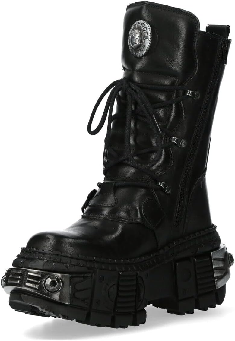 New Rock Boots WALL1473-S11 Unisex Metallic Black Leather Platform Gothic Boots image 4
