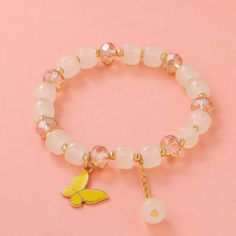 El Regalo 1 PC Butterfly Crystal Beads Tassel Bracelet With Cute Enamel Butterfly Charms for Girls/Teens/Women (Yellow Butterfly) 1