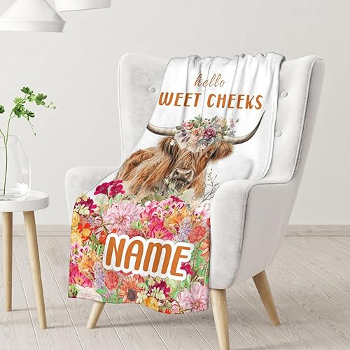 Mercuryelf Custom Highland Cow Throw Blanket - Soft, Fuzzy & Warm - 30x40 Inches Small Blankets for Lap, Crib - White Novelty Throws Gift for Highland Cow Lovers