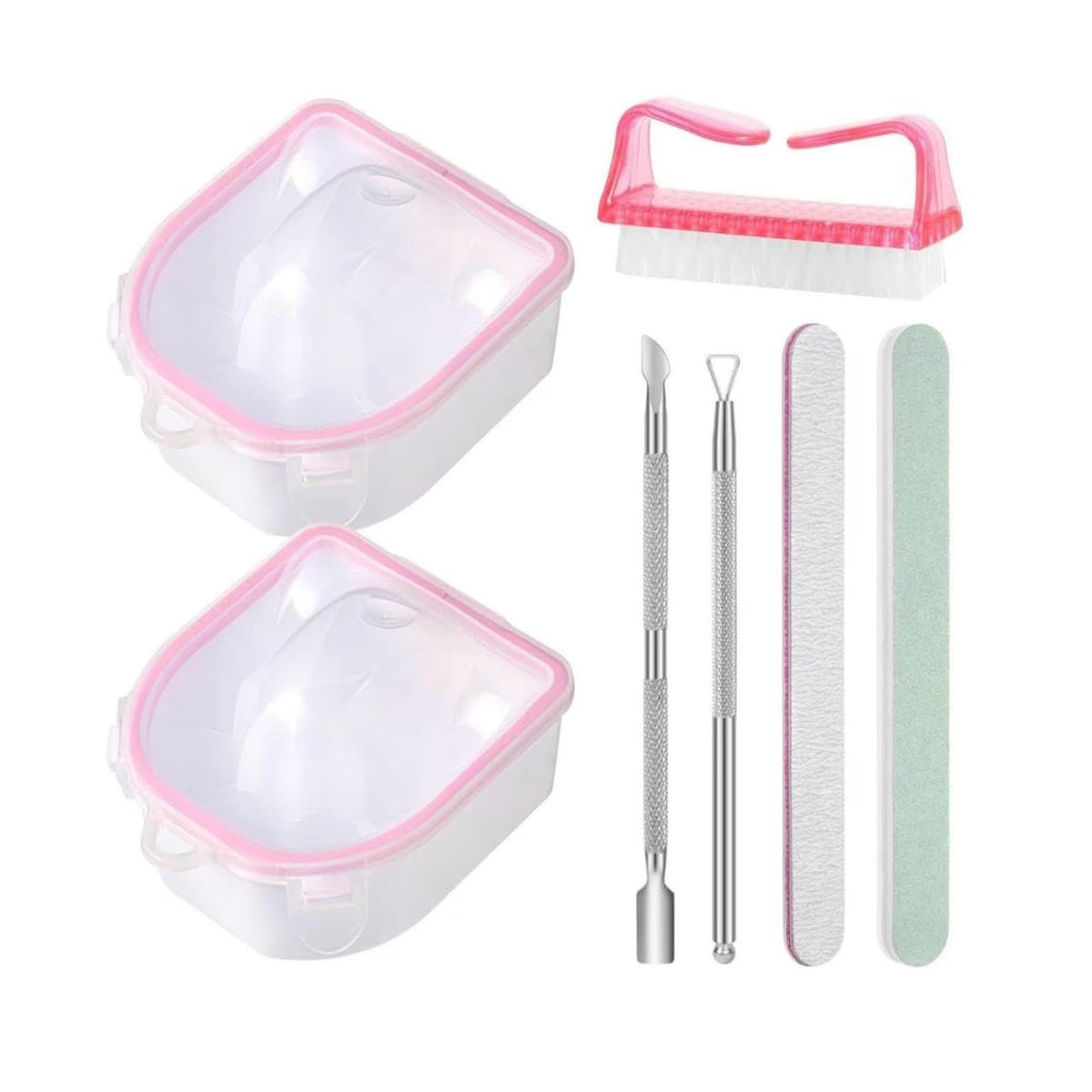 Nail Soaking Bowl Set Gel Polish Remover Kit with Cuticle Tools, Nail Brush, Peeler, Cuticle Oil, Pusher, Nail File & Buffer 2x Hand Soak-Off Bowls for Manicure & Dip Powder Removal