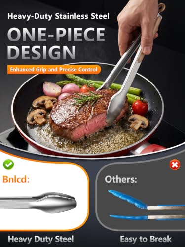 Bnlcd Stainless Steel Kitchen Tongs with Teeth Good Grip, 3Pcs Mud Color - image 3