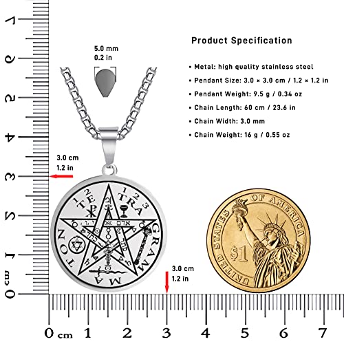 Tetragrammaton Pentacle Necklace for Men Pentagram Protection Amulet Wicca Jewelry, Five-pointed Star, Magical,The Ancient Power Name of God Stainless Steel 24 inches4