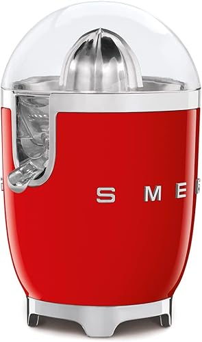 SMEG Exprimidor de cítricos estilo retro de los años 50 con boquilla sin goteo, activación automática y colado eficiente, rojo