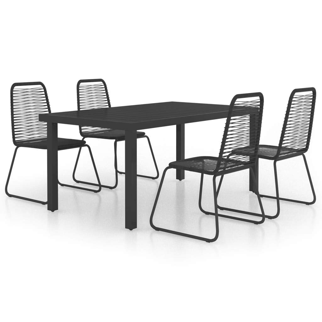 Salon de jardin 5 pcs en rotin PVC noir table et chaises de repas