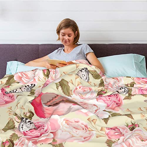 Couverture de canapé imprimée roses et oiseaux double couche lit et camping - 7