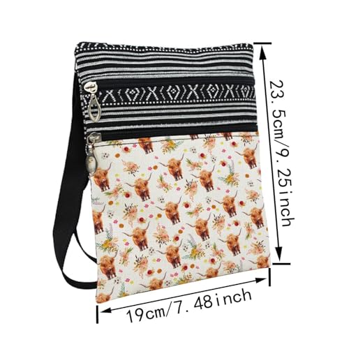Highland Cattle Messenger Bag Small Ethnic Pattern Printed Adjustable Strap Crossbody Zipper Bag Highland Cattle Phone Bag Wallet Cute Shoulder Handbag for Women2