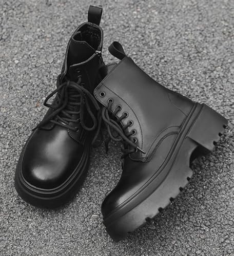 Men's Lace Up Chukka Boots Fashion Side Zipper Motorcycle Boots Leather Platform Lug Sole Comfortable Round Toe Ankle Boots Outdoor Combat Boots2