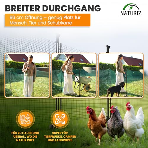 NATURIZ® Weidezaun Tor mit Einhand-Öffnung – mobiles Zauntor für Camping, Garten & Weide – Weidetor mit schnellem Auf- & Abbau, ohne Strom